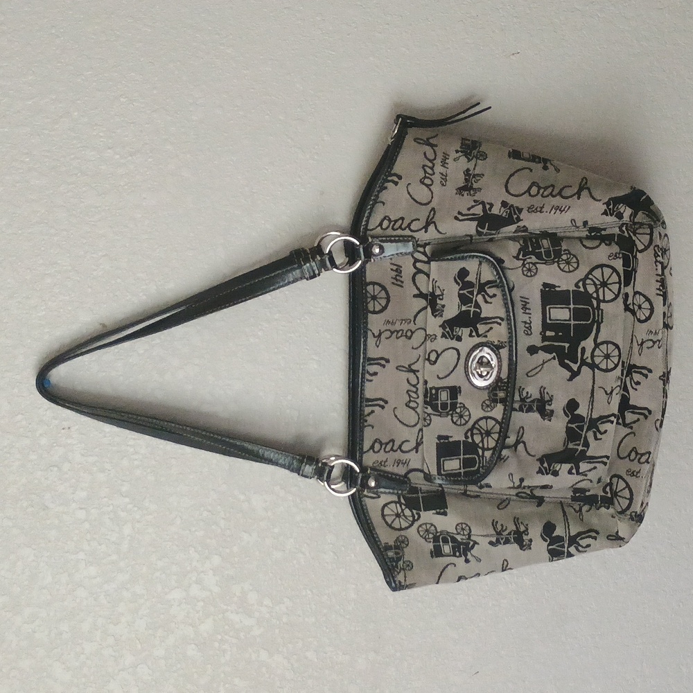 Coach  Horse And Carryage Black and Grey Shoulder Bag